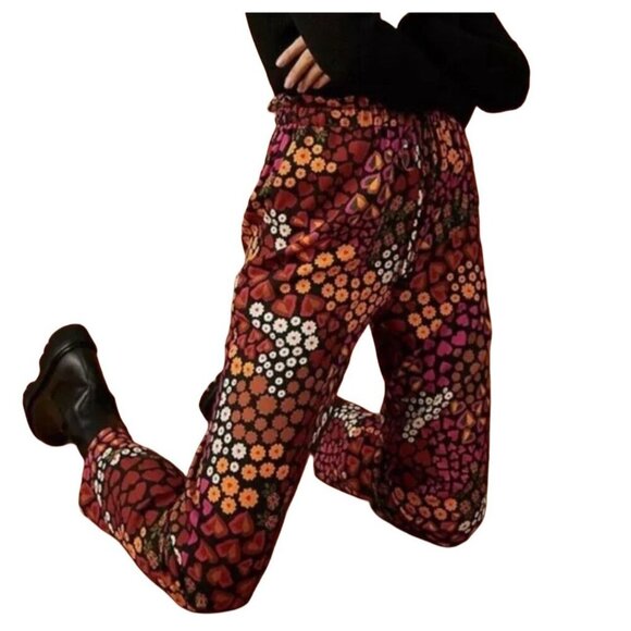 Anthropologie Farm Rio Elodie Multicolor Floral & Hearts Drawstring Pants, Med. - Picture 3 of 6